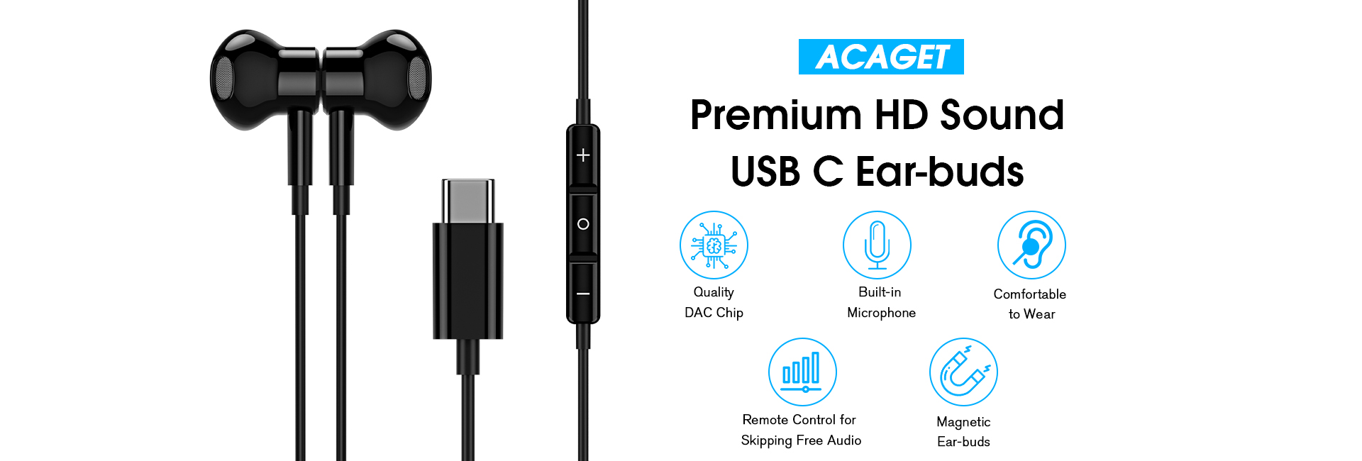 ACAGET USB C Headphones, Galaxy S21 Ultra Earbuds Wired Earphone